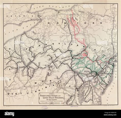 0352 Railroad Maps Map of the Pennsylvania Reading and Lehigh Valley Railroads and their ...