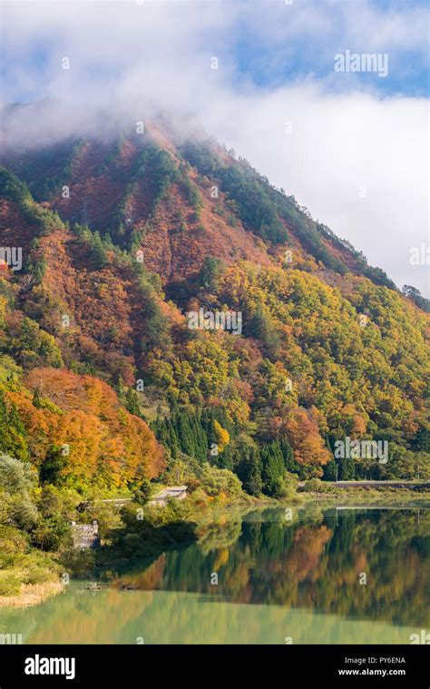 Autumn Fall Foliage Koyo In Tadami Region Fukushima Japan Stock Photo