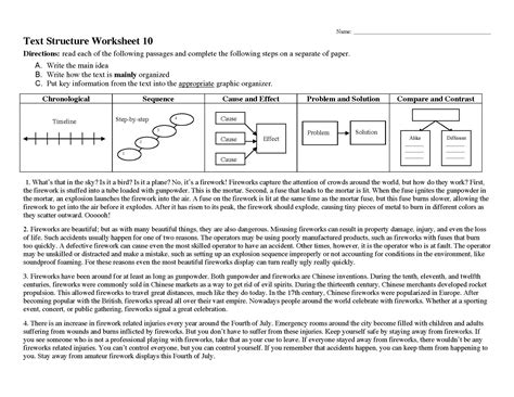 Identifying Text Structure Worksheets