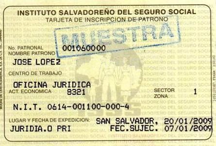 tarjeta de inscripción de patrono en el isss de persona natural