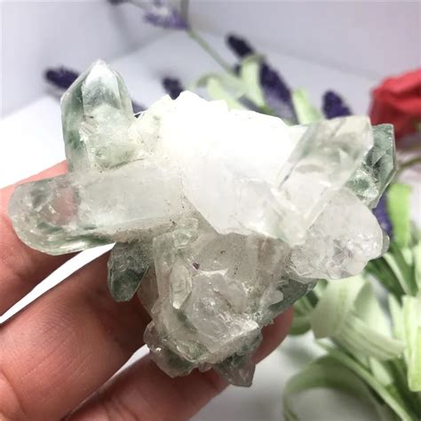 Natural Green Ghost Phantom Quartz Crystal Cluster Healing Specimen