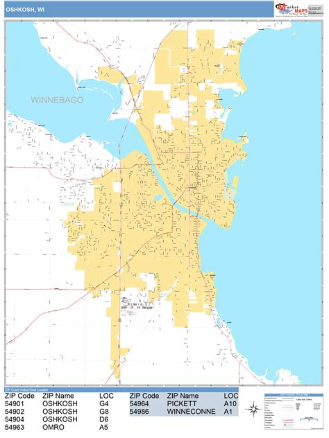 Oshkosh Wisconsin Wall Map (Basic Style) by MarketMAPS