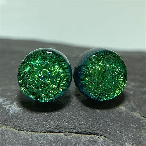 Fused Dichroic Glass Stud Earrings Bright Green The British Craft House