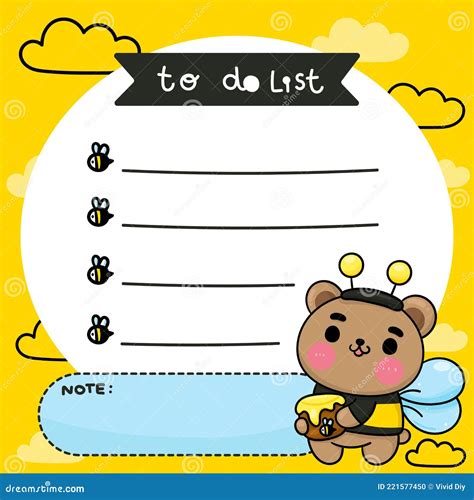 Kids To Do List Cub Bear And Honey Cartoon Kawaii Vector Animal Habitat ...