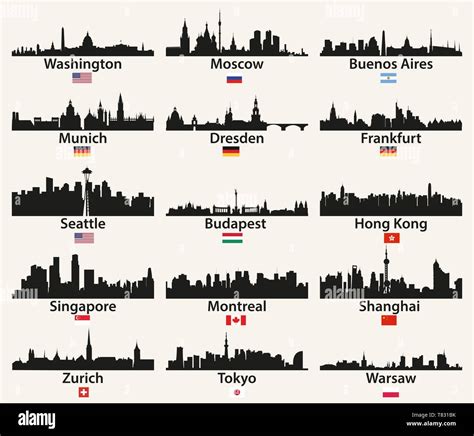 Las Ciudades Del Mundo Skyline Siluetas Vectoriales Imagen Vector De