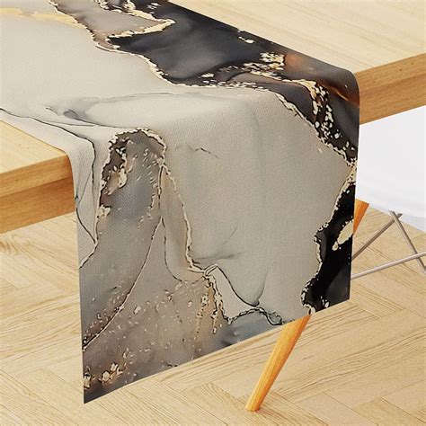 Sumax Marble Table Runner Dark Gray Gold Dresser Scarves Texture