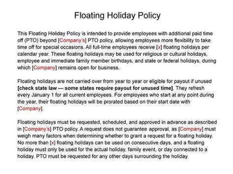 What Is A Floating Holiday Free Policy Template