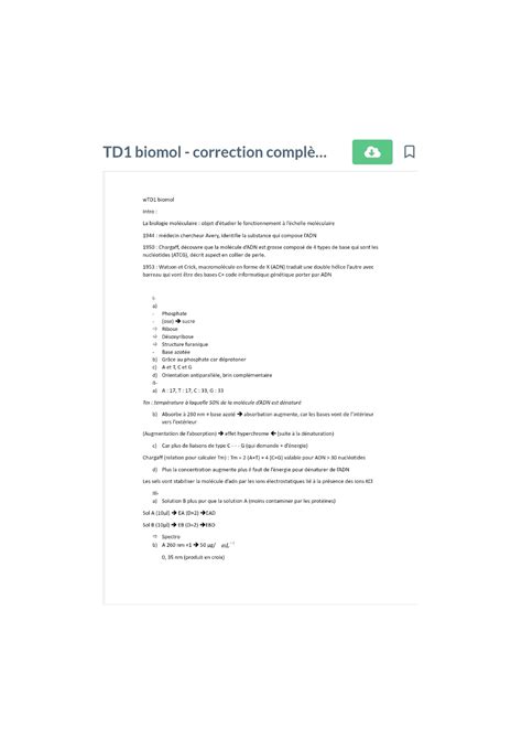 BM TD1 10 correction td Biologie moléculaire S3 Studocu