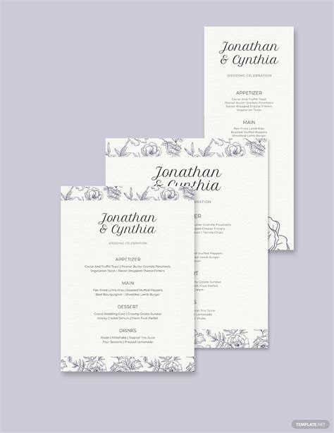 Dinner Wedding Menu Template in Illustrator, Publisher, Word, PSD ...