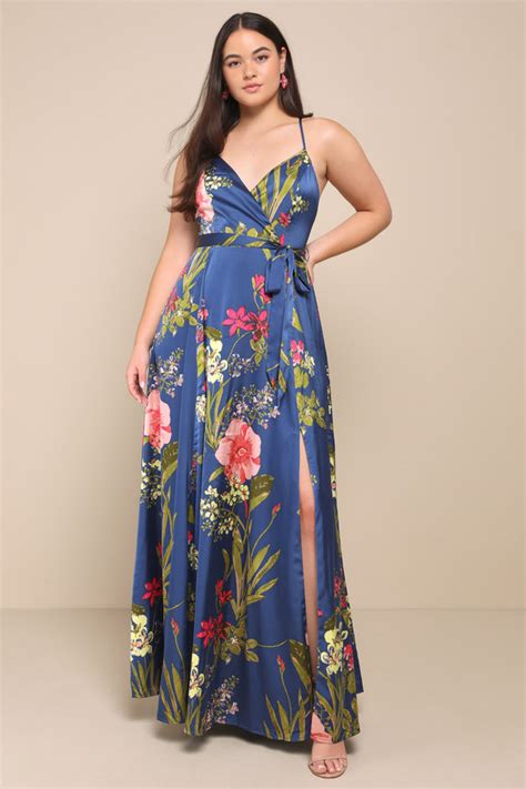 Blue Maxi Dress Floral Print Dress Surplice Maxi Dress Lulus