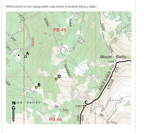 Solved Which point on the topographic map below is located | Chegg.com