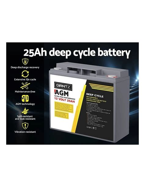 Giantz Portable AGM Deep Cycle Battery 12V 25Ah In Grey MYER