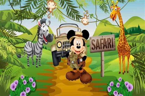 Mickey Safari Painel Em Lona Fosca Redondo MercadoLivre