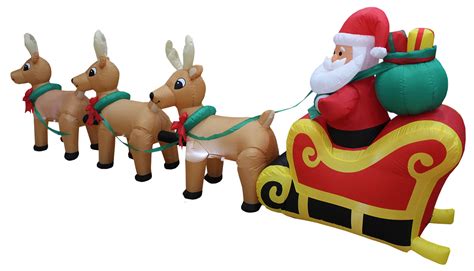 12 Foot Long Lighted Christmas Inflatable Santa Claus On Sleigh With 3