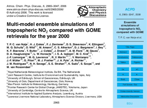 Pdf Multi Model Ensemble Simulations Of Tropospheric No 2 Compared With Gome Retrievals For