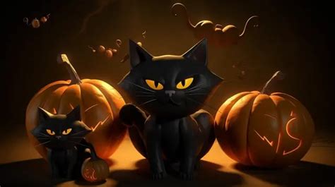 Halloween Wallpaper Scary Cats Background, 3d Illustration Of Happy ...