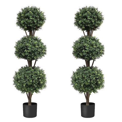 4 Boxwood Triple Ball Topiary Artificial Tree Indoor Outdoor