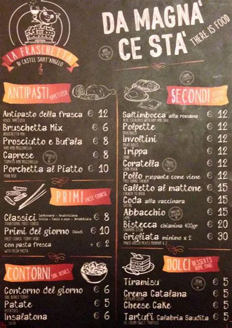 Menu Da La Fraschetta Di Castel Sant Angelo Ristorante Roma