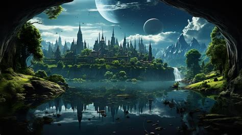 Premium Photo Futuristic City Surrounded By Trees And A River