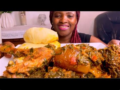 African Food Mukbang Cow Skin Smoked Chicken With Vegetables Soup