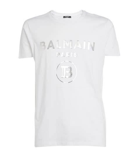 Mens Balmain White Foil Logo T Shirt Harrods Uk