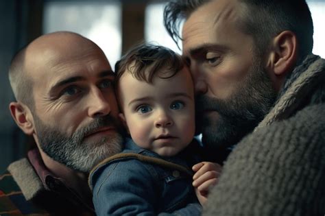 Premium Photo An Ai Generated Illustration Of An Adorable Infant And Loving Gay Couple Pose