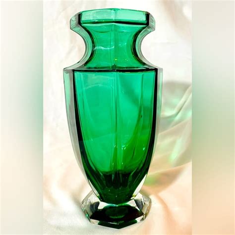 Royal Gallery Art Royal Gallery Emerald Green Octagon Vase 24 Pb Crystal Cased Vase Italy 85