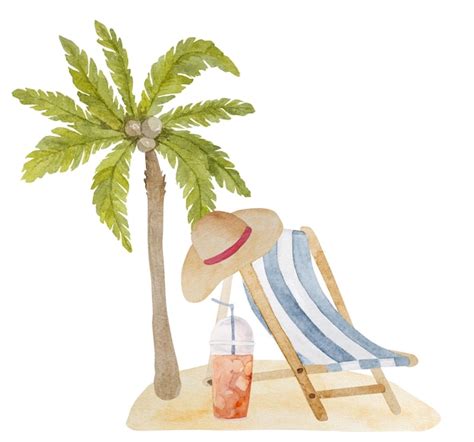 Premium Photo Handpainted Watercolor Of A Palm Tree Cocktail And