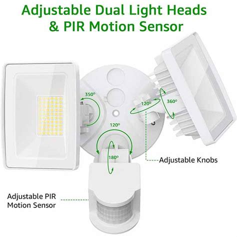 50W Motion Sensor Flood Light with 2 Adjustable Heads IP65 LED PIR ...