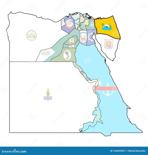 Flag of North Sinai on Map of Egypt Governorates Stock Illustration ...