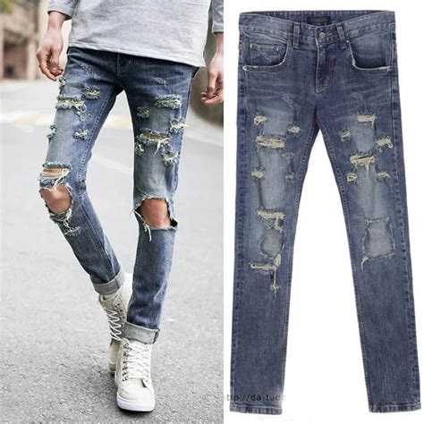 Men Ripped Jeans 2015 New Male Streetwear All Match Brief Unisex Knee