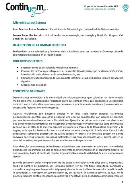 Pdf Microbiota Aut Ctona Continuum Inicio As Por Ejemplo De