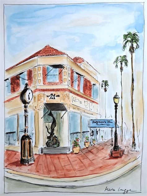 Newport Beach Art Dorymans Inn Watercolor Landscape Art California