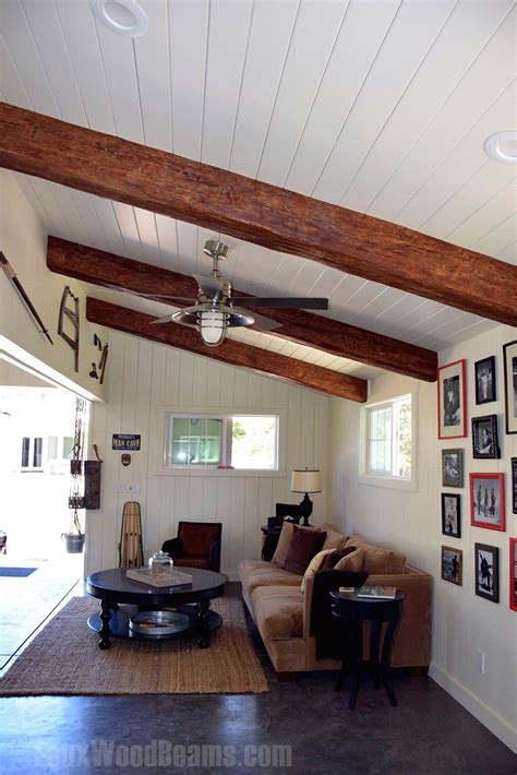 Modern Living Room With Vaulted Ceiling Beams