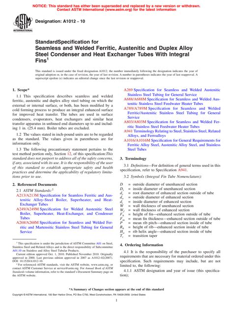 ASTM A1012 10 Standard Specification For Seamless And Welded Ferritic