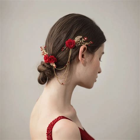 High Qualities Women Unique Red Flower Combs Handmade Hair Hair Comb