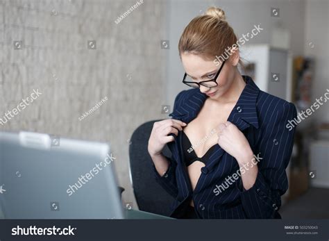 Sexy Blonde Woman Glasses Online Flirt Stock Photo 503250043 Shutterstock