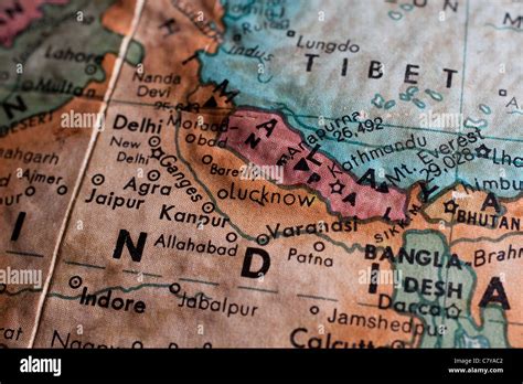 Map of India, Nepal and Tibet Stock Photo - Alamy