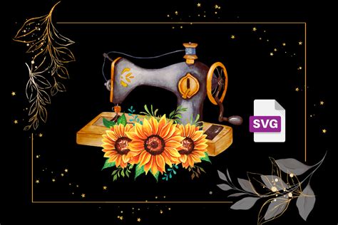 Sewing Machine With Orange Sunflowers Graphic By Creative Hive