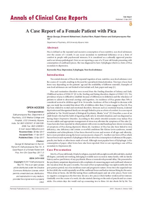 Pdf Annals Of Clinical Case Reports A Case Report Of A Female Patient