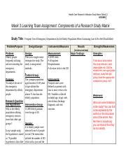 Week Componentsofaresearchstudy Matrix Doc Health Care Research