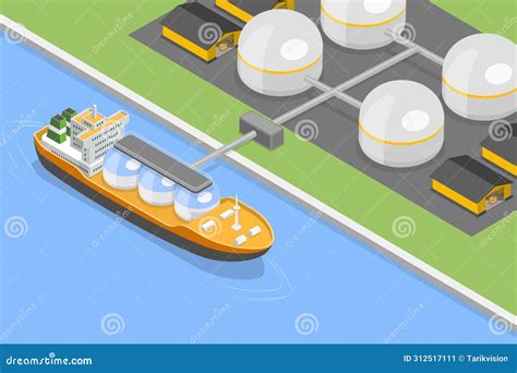 3D Isometric Flat Vector Illustration Of LNG Carrier Ship Stock Vector