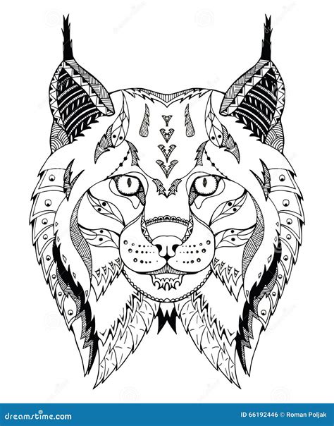 Canadian Lynx Head Zentangle Stylized Vector Illustration Stock