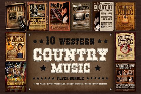 Country music posters templates, Western Flyers Design psd