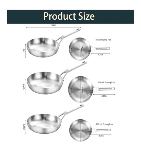 Chefmate 3pc Stainless Steel Skillet Set 8 10 12 New In The Box