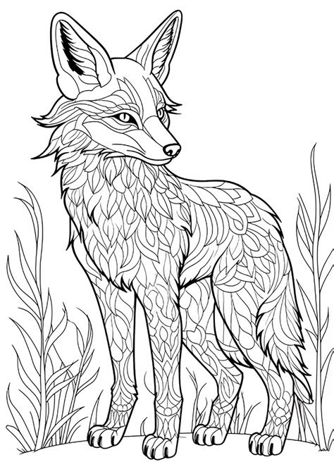 Artistic Fox Expressive Patterns Printable Coloring Page Image