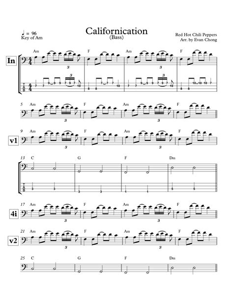 Californication Arr Evan Chong By Red Hot Chili Peppers Sheet Music For Bass Guitar Tab At