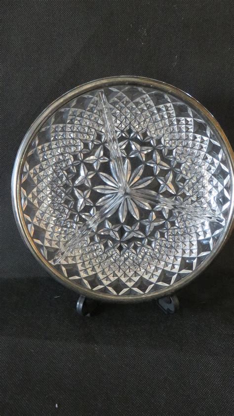 Vintage Lead Crystal Relish Dish Divided Relish Dish Silverplate And