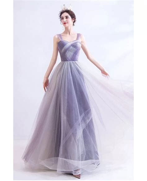 Special Pleated Purple Tulle Aline Prom Dress With Straps Wholesale