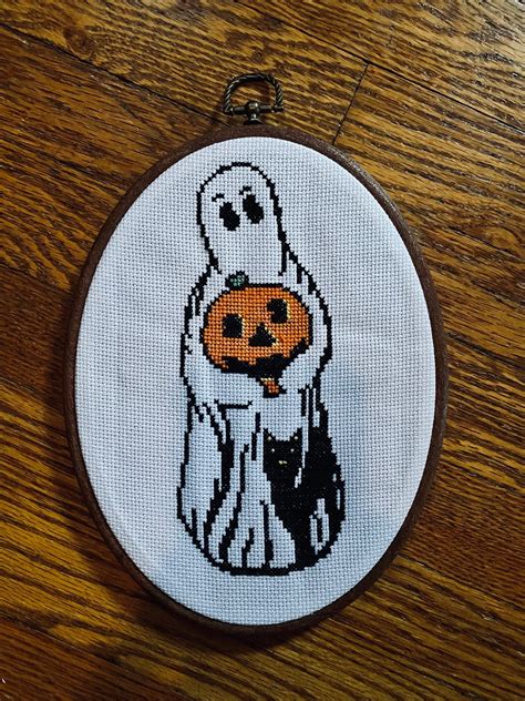 Vintage Halloween Ghost Pumpkin Cat Blow Mold Cross Stitch Pattern Etsy